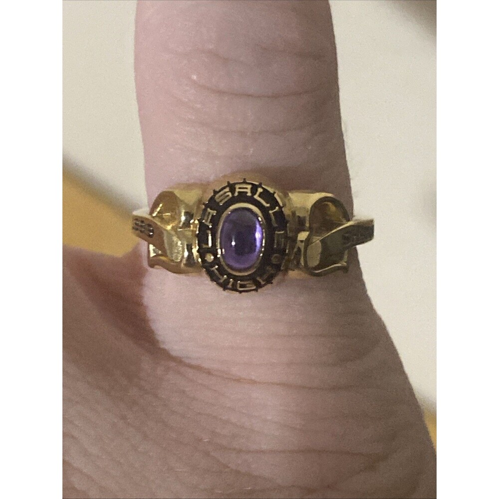VTG 1999 LaSalle High School Class Ring Shamrock Gold Plate Purple Stone SZ 6